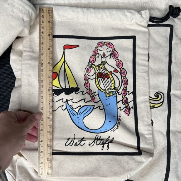 BRIGHTON NEW 3pc Canvas Drawstring Travel Bag Set Storage Logo Fish Sun Mermaid - Picture 3 of 7